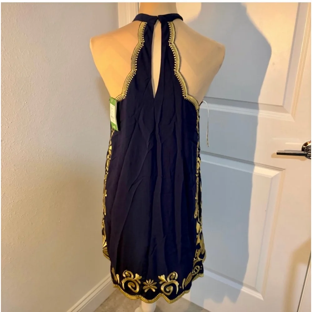 Lilly Pulitzer Navy Gold Embroidered Halter Dress Small NWT - Picture 5 of 11